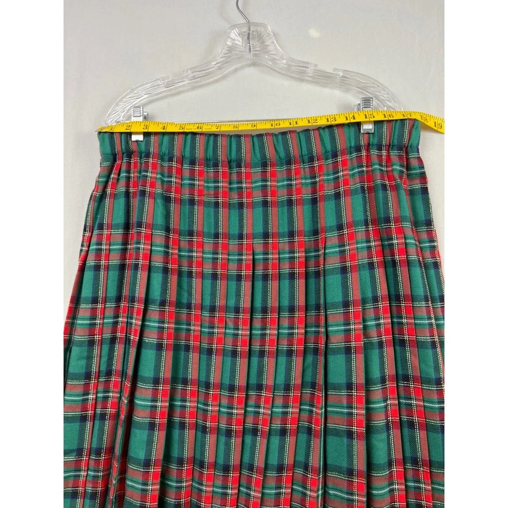 Marisa Christina Plaid Skirt Womens L Green Red Pleated Metallic Midi Vintage